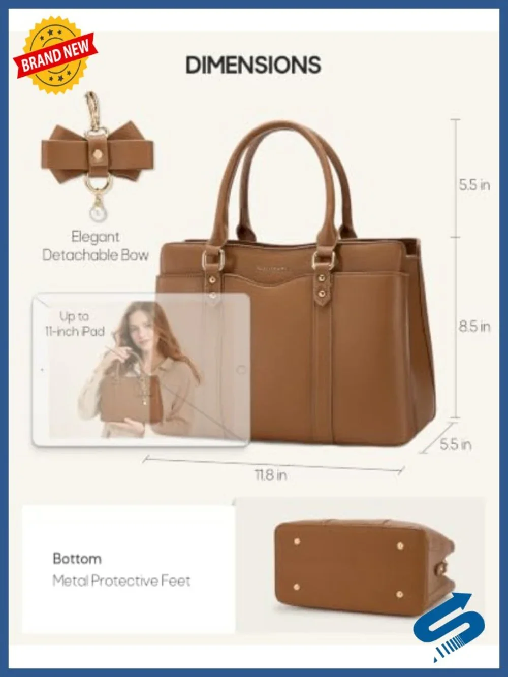 PU Leather Satchel Handbag, Multi-Pocket Work Travel Purse fits iPad, Crossbody